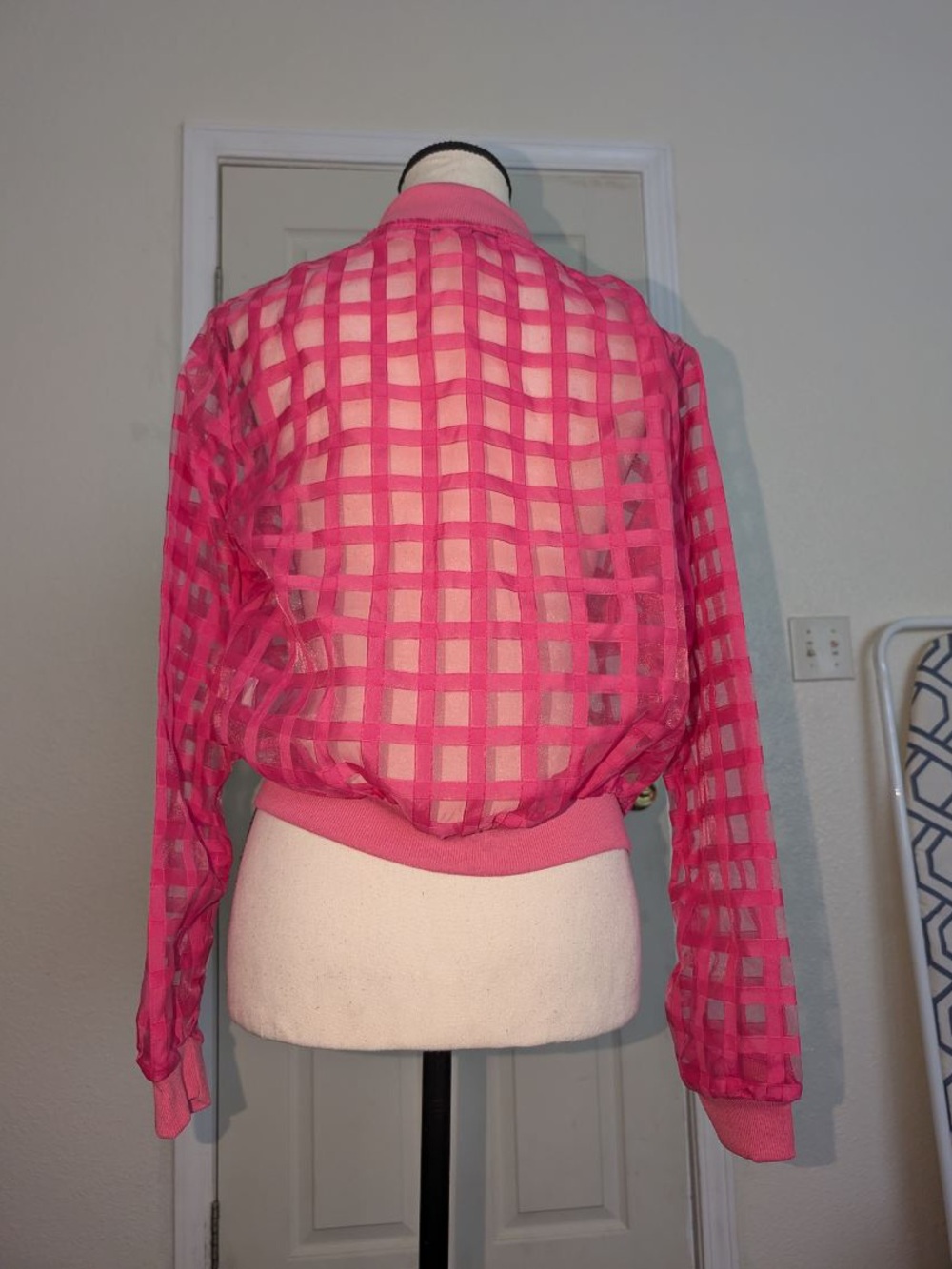Othr Hot Pink Sheer Grid Bomber Jacket